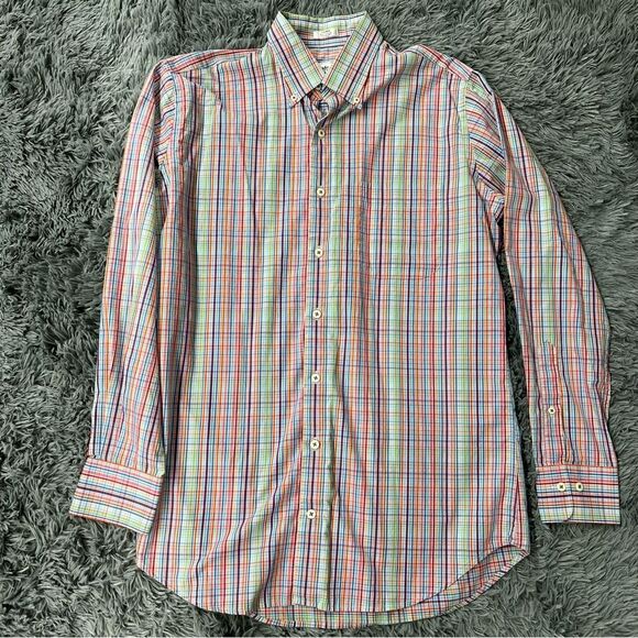 Peter Millar Seaside Finish Plaid Button Front Shirt Size Medium - Picture 1 of 7